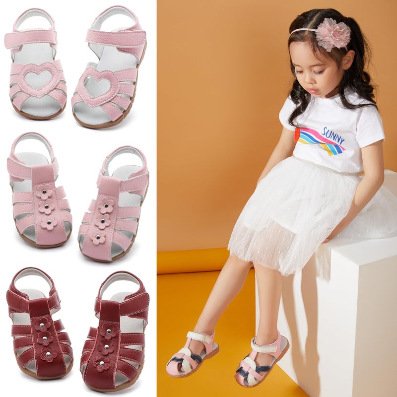 Femizee Girls Casual Leather Closed Toe Flower Princess Dress Sandal(Toddler/Little Kid) Size 6.5 Toddler,Pink,1508 CN24 - Image 2